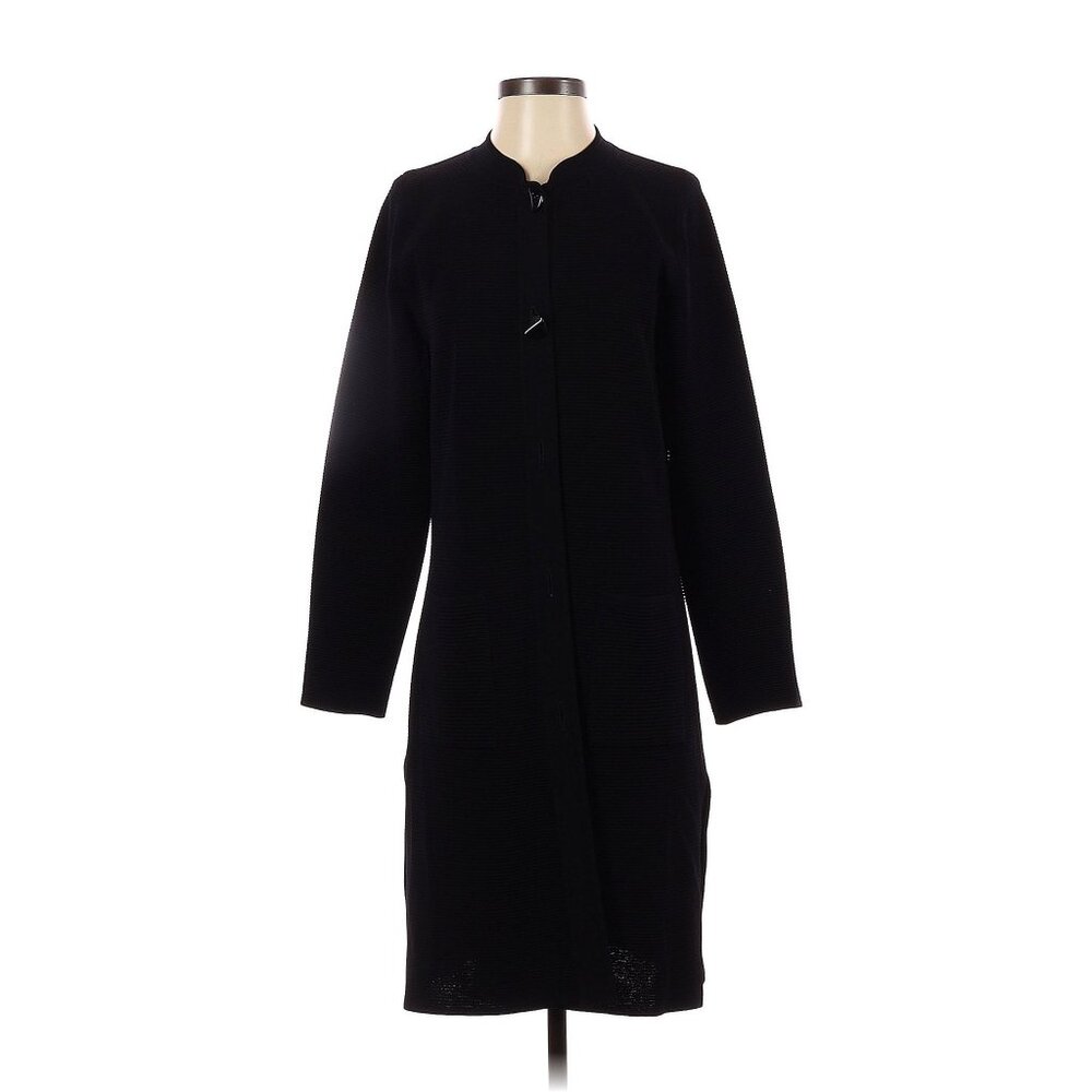 Exclusively Misook Solid Black Textured Button Fr… - image 1